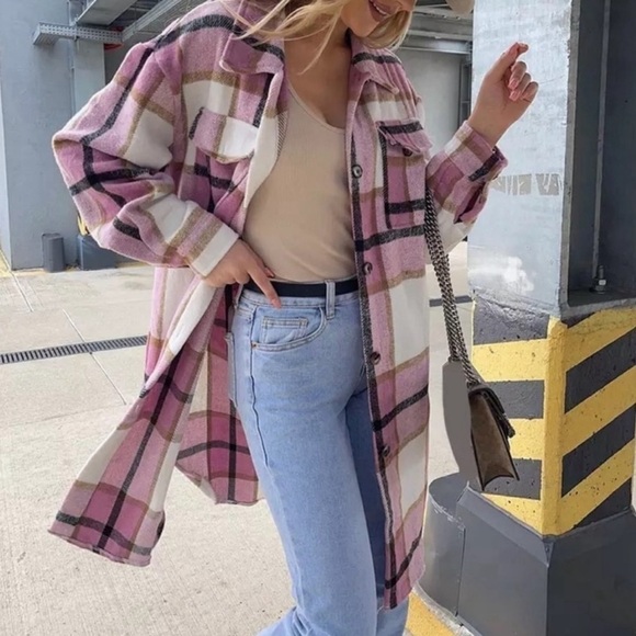 Bailey Rose‎ Pink Plaid Flannel Shacket - Picture 4 of 7